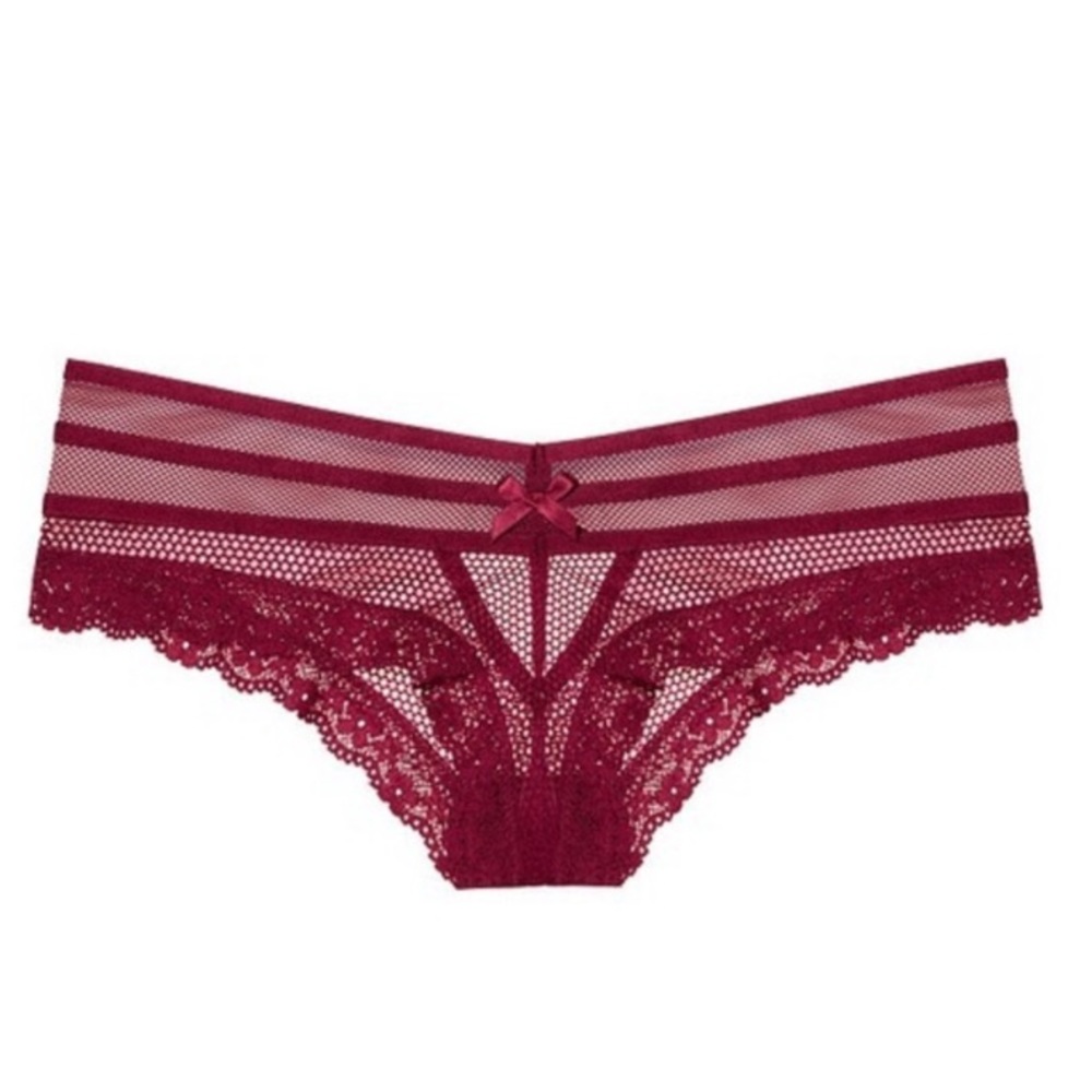 VS NWT Victoria’s Secret cheeky burgundy fishnet mesh bow panties size XL S - Picture 1 of 6